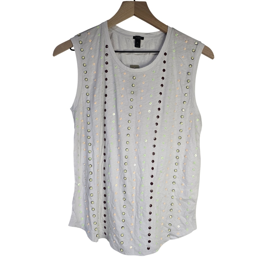 J.Crew Sequin Stripe Muscle Tank Women S White‎ Cotton C1929 Pastel Embellished